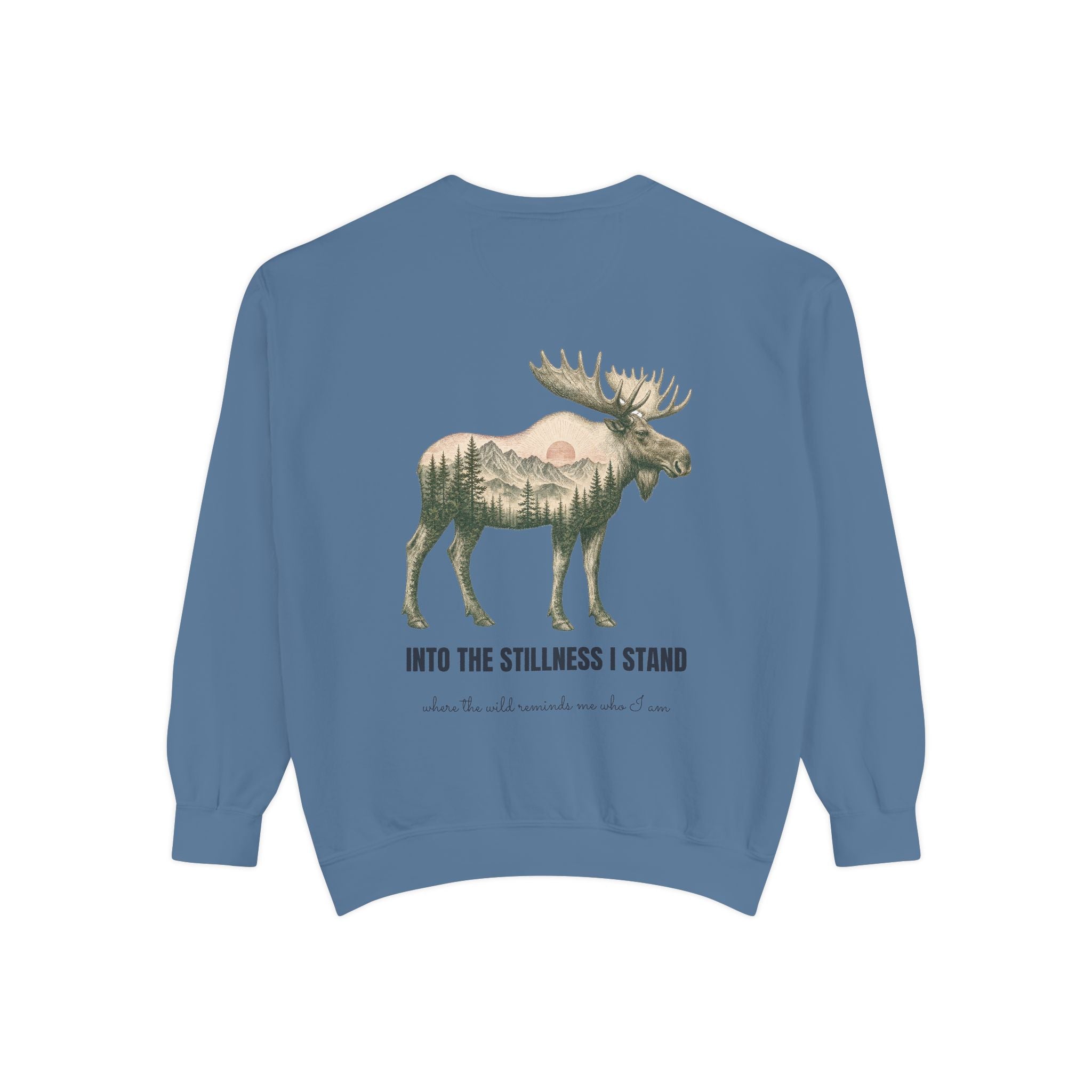 Into the Stillness I Stand Shirt, Moose Double Exposure Tee, Mountain Wilderness Camping Gift, Woodland Nature Sweatshirt