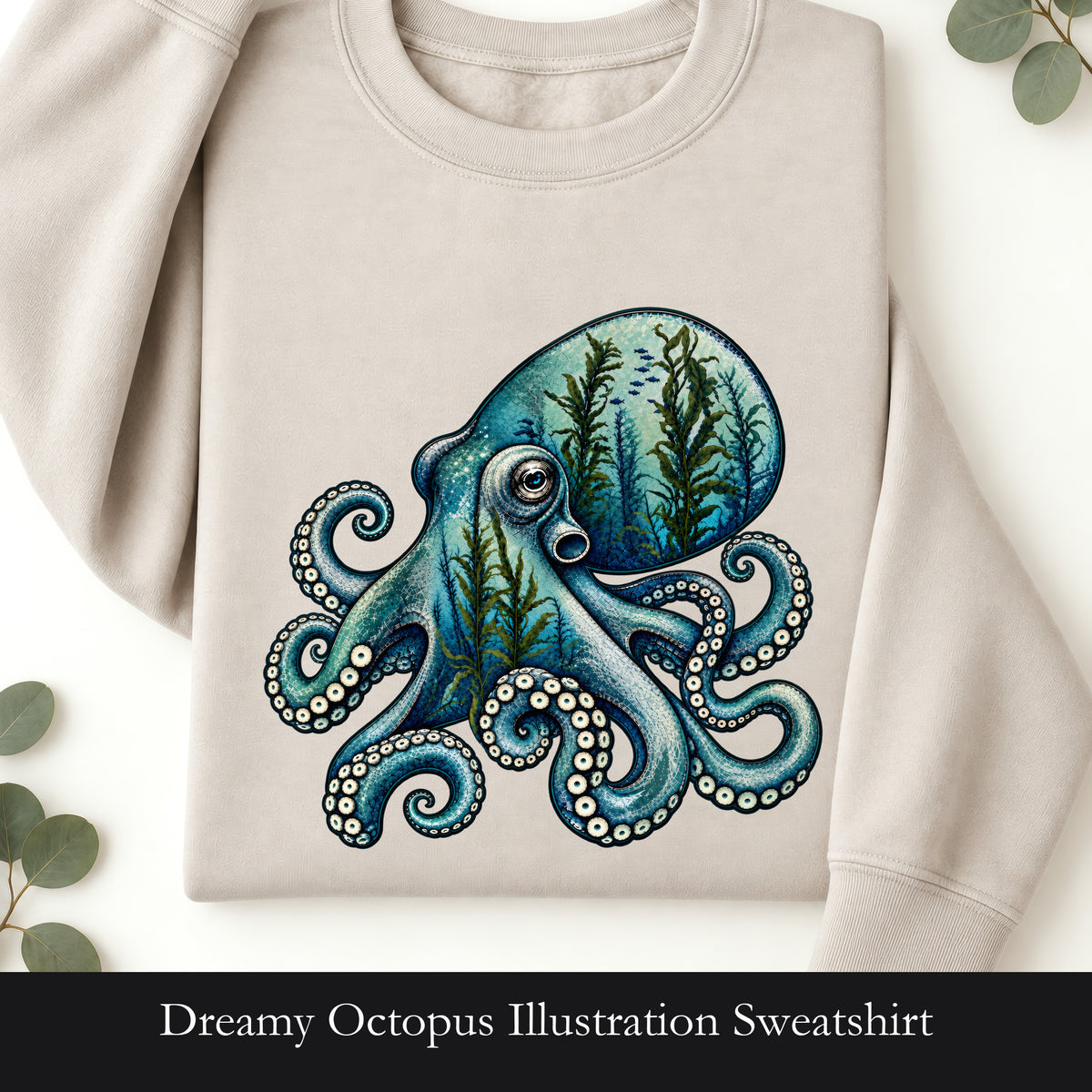Dreamy Octopus Illustration Sweatshirt | Marine Life, Aquatic Art