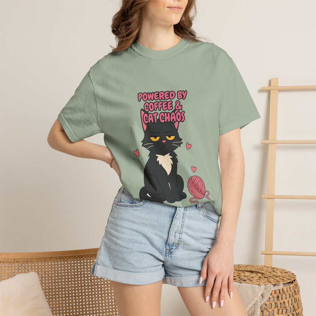 Powered By Coffee and Cat Chaos Shirt, Funny Cat Mom Coffee Tee, Cat Lover Gift, Cat Owner Sweatshirt