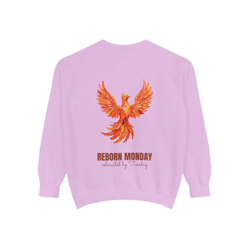 Reborn Monday Exhausted by Tuesday Shirt, Funny Phoenix Tee, Work Week Humor Gift, Painterly Fantasy Sweatshirt