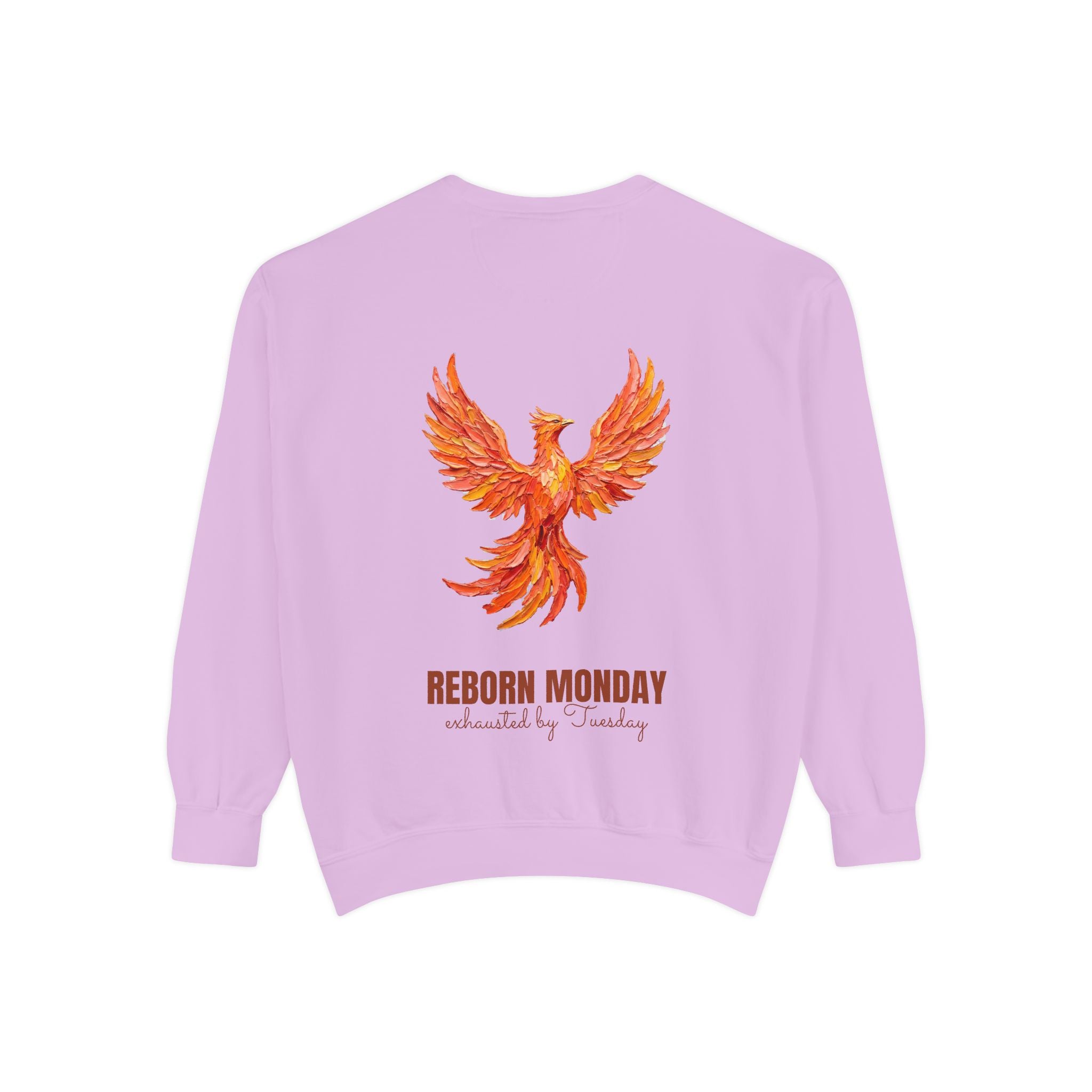Reborn Monday Exhausted by Tuesday Shirt, Funny Phoenix Tee, Work Week Humor Gift, Painterly Fantasy Sweatshirt