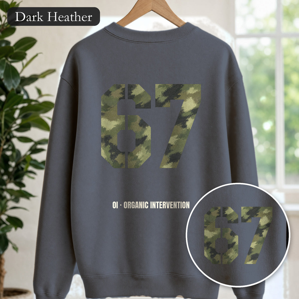 Organic Intervention 67 Camo Shirt, OI Military Number Tee, Streetwear Camo Graphic Gift, Bold Statement Sweatshirt
