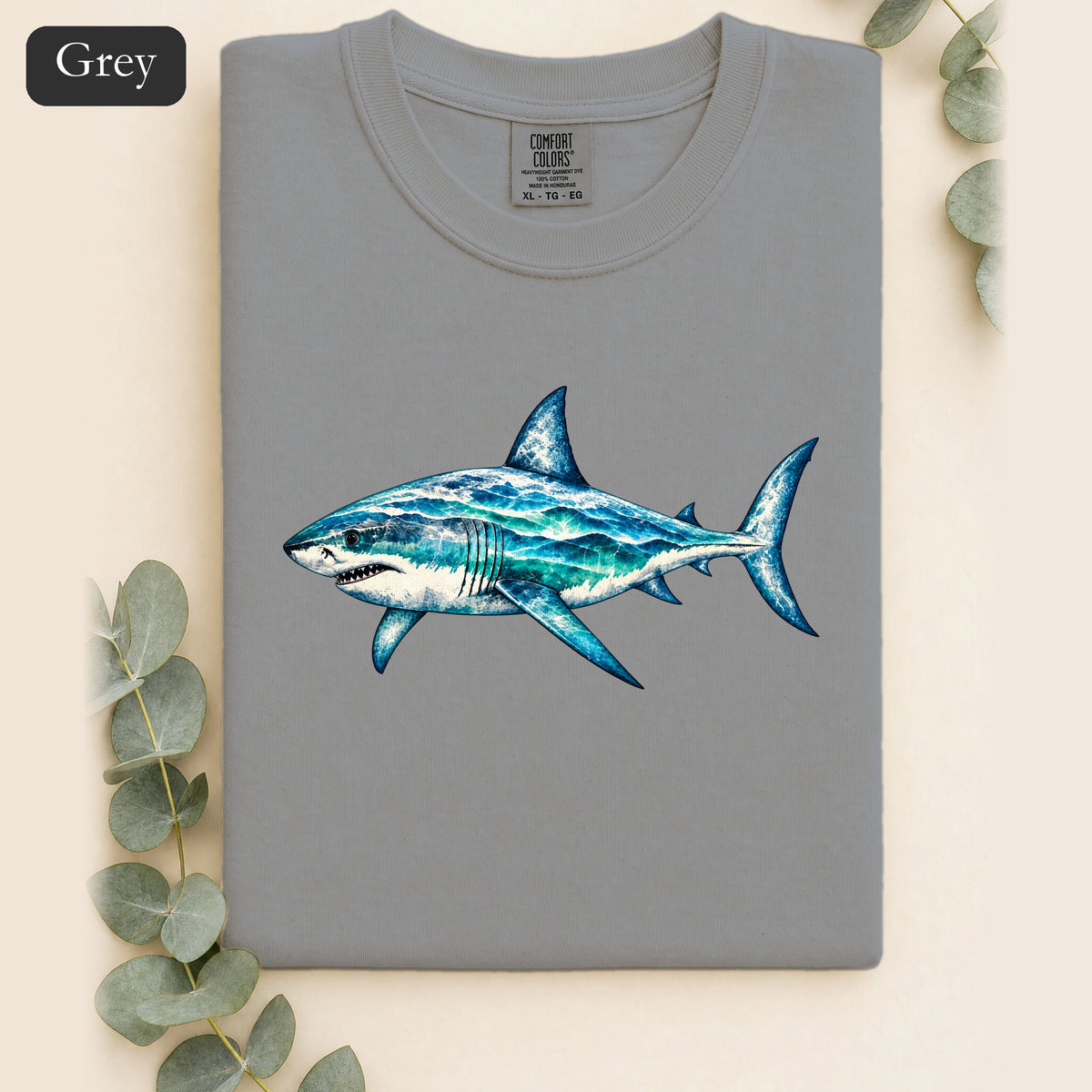 Blue Shark Illustration Shirt | Ocean Marine Art Tee