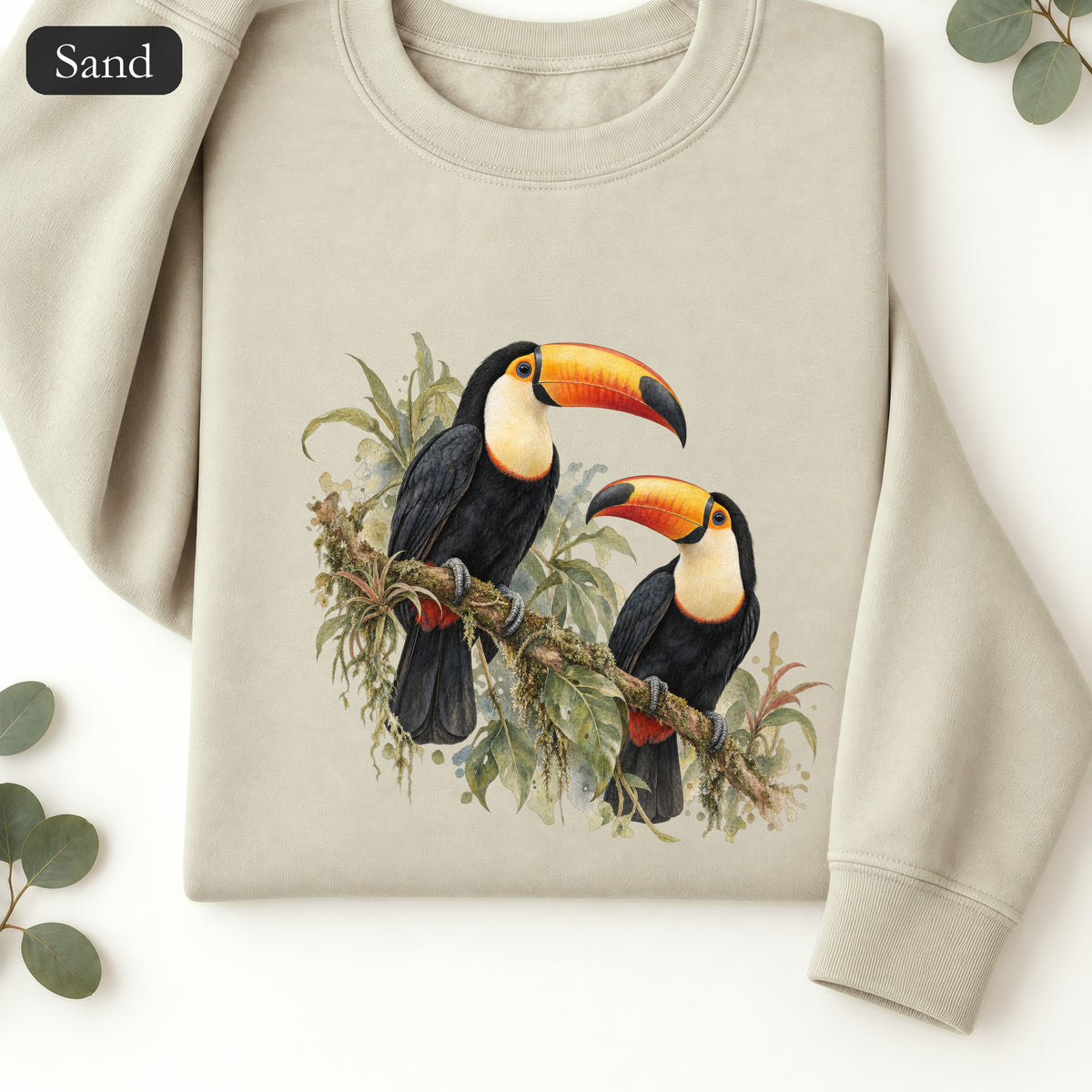 Toucan Pair Tropical Bird Crewneck Sweatshirt | Botanical Illustration