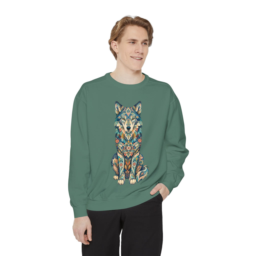 Boho Wolf Shirt, Folk Art Wolf Tee, Japanese Pattern Wolf Lover Gift, Vintage Floral Wolf Sweatshirt