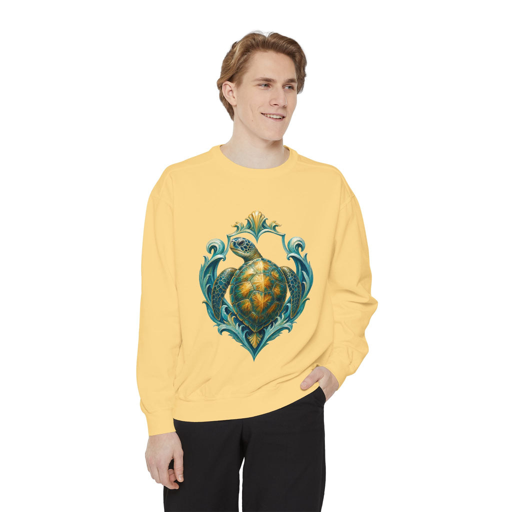 Sea Turtle Long Sleeve Sun Shirt, Painterly Turtle Crest Swim Tee, Beach Ocean Lover Gift, Coastal Swim Sweatshirt