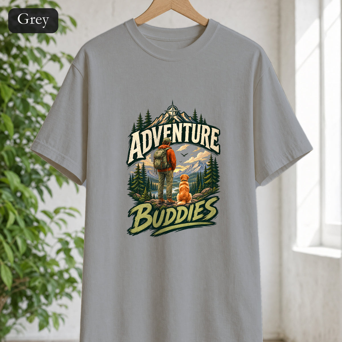 Adventure Buddies Shirt, Dog and Human Hiking Tee, Matching Dog Owner Gift, Painterly Outdoor Shirt