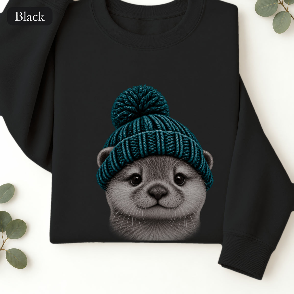 Otter Wearing Beanie Crewneck Sweatshirt | Cute Animal Illustration