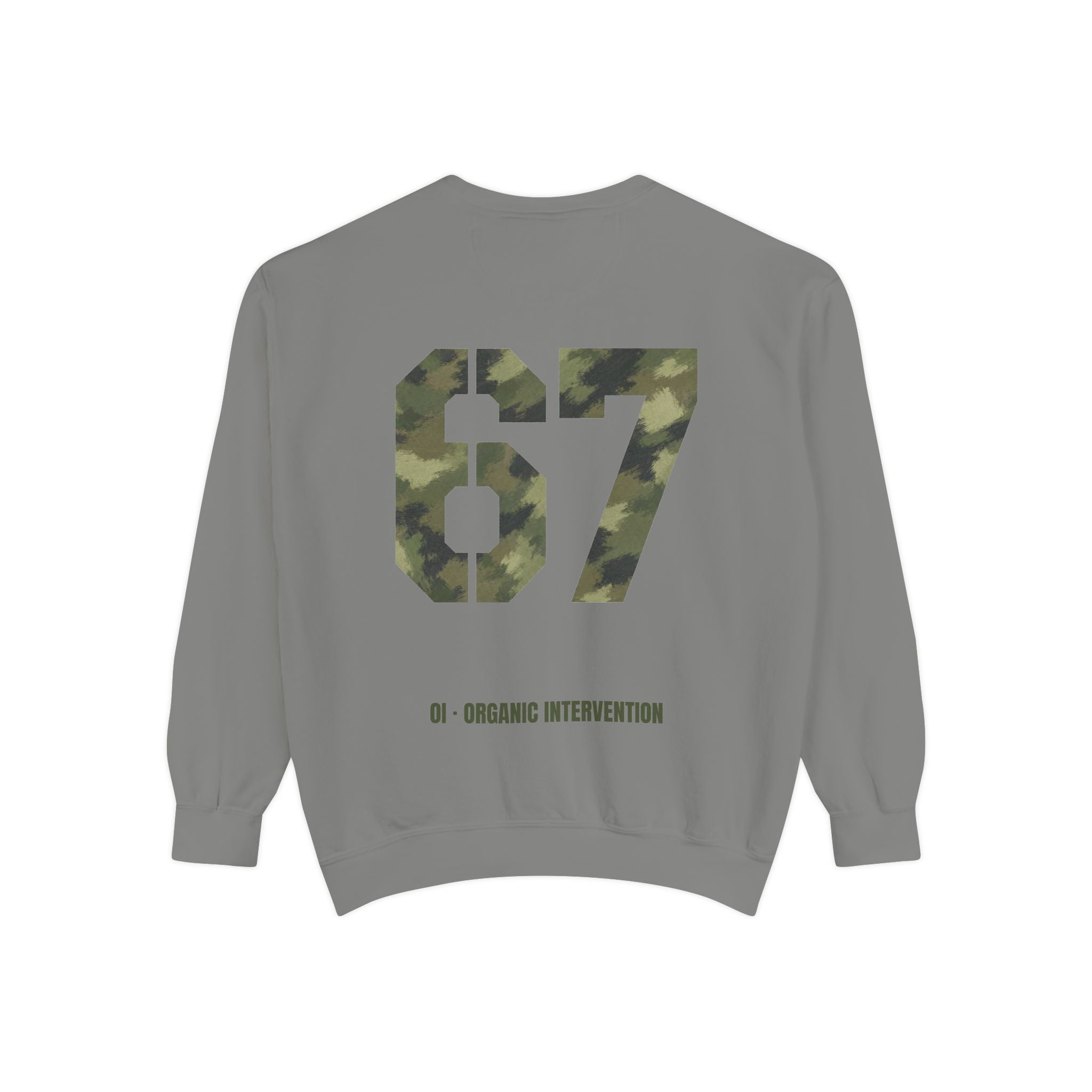 Organic Intervention 67 Camo Shirt, OI Military Number Tee, Streetwear Camo Graphic Gift, Bold Statement Sweatshirt