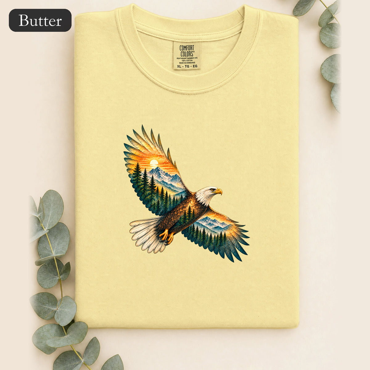 Soaring Eagle Mountain Scene Shirt | Nature Bird Graphic