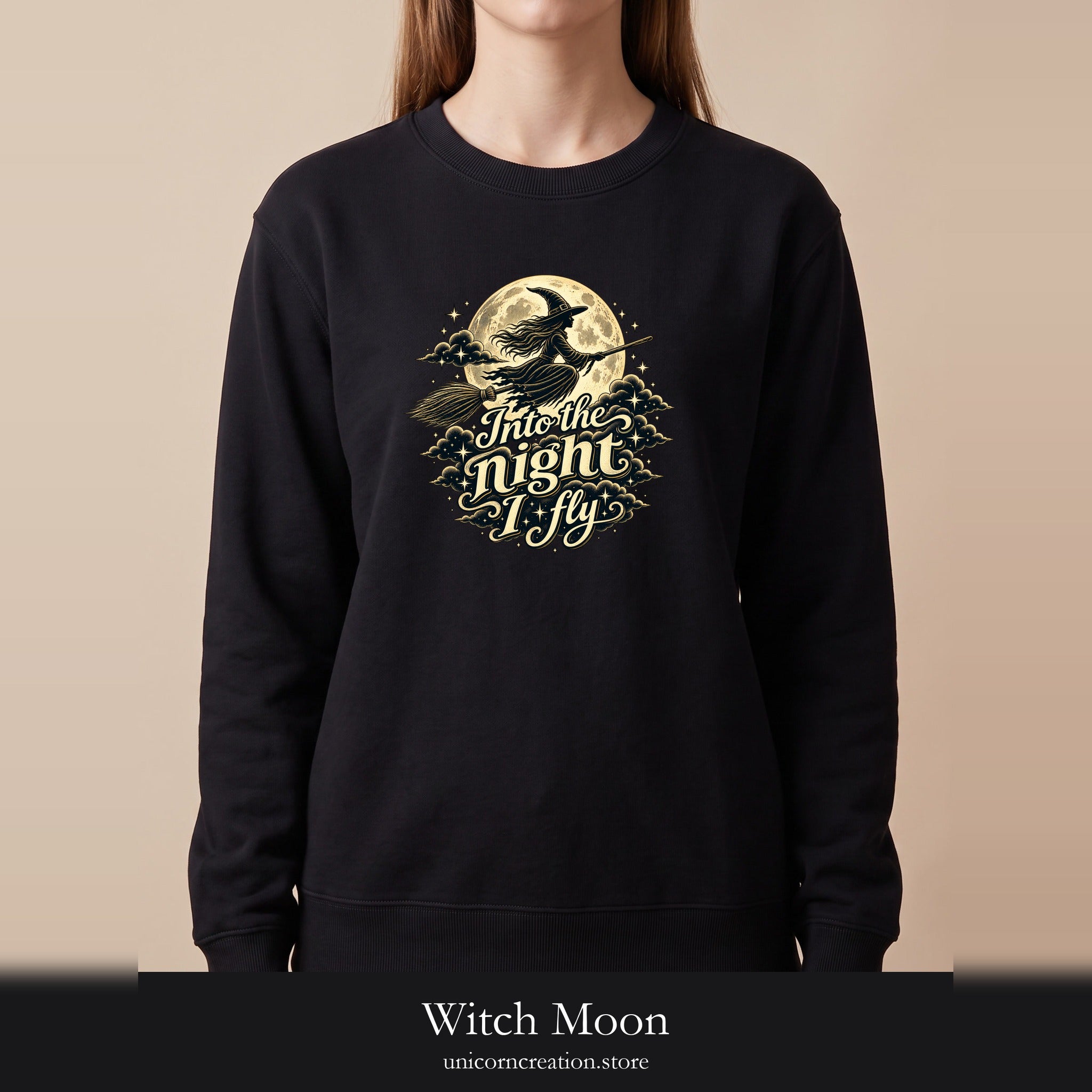 Witch Moon Sweatshirt, Into the Night I Fly, Magical Halloween Crewneck, Witchy Aesthetic Gift