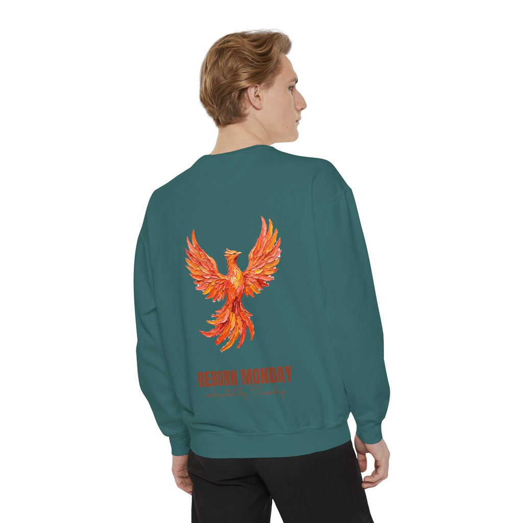 Reborn Monday Exhausted by Tuesday Shirt, Funny Phoenix Tee, Work Week Humor Gift, Painterly Fantasy Sweatshirt