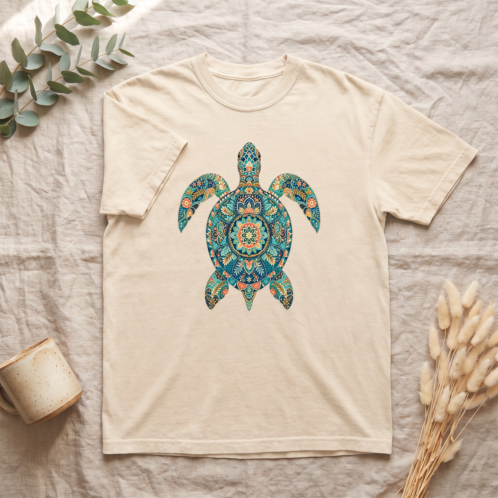Boho Sea Turtle Shirt, Folk Art Turtle Tee, Japanese Pattern Ocean Lover Gift, Vintage Floral Turtle Sweatshirt
