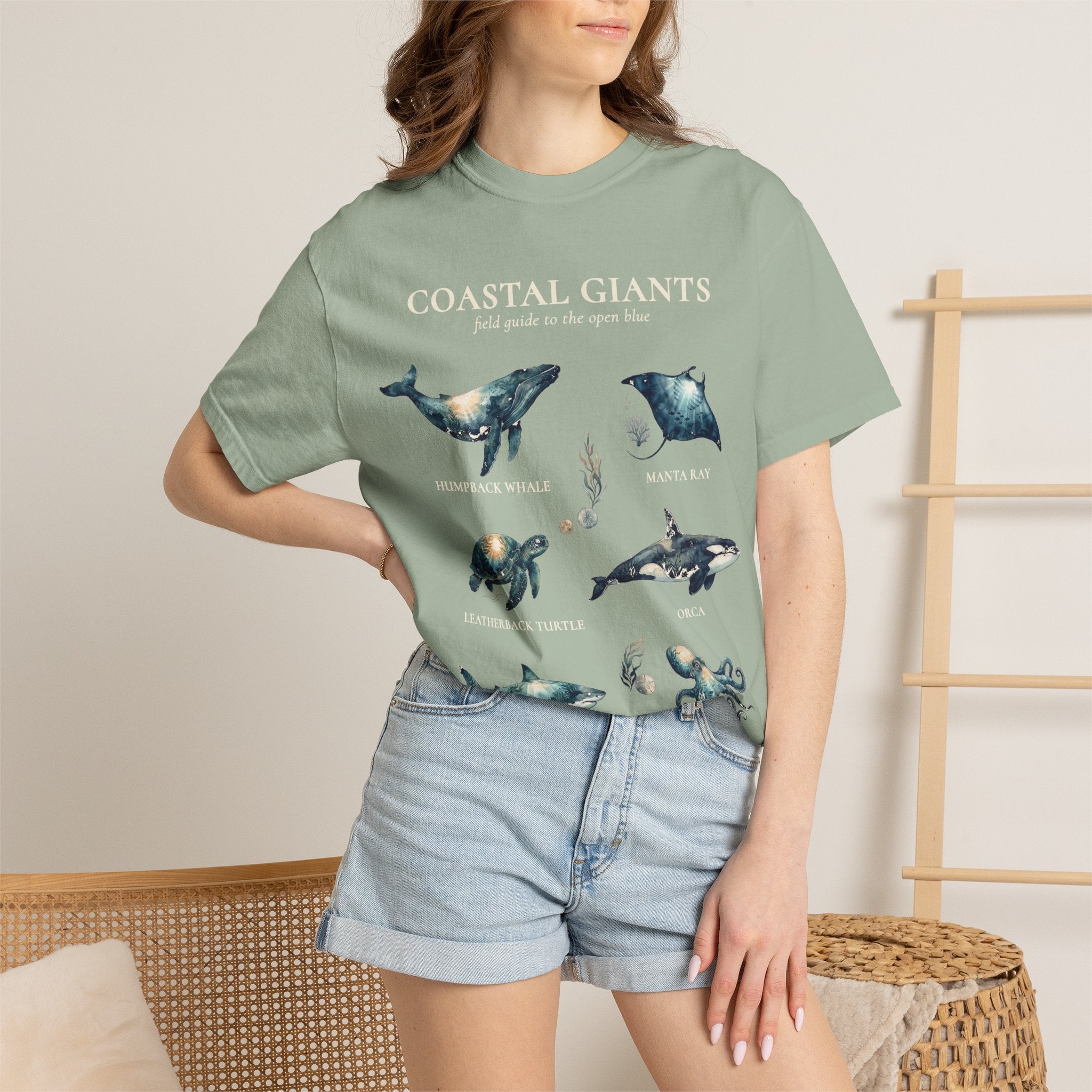 Vintage Ocean Creatures Sweatshirt, Marine Life Field Guide Crewneck, Whale Octopus Sea Turtle Ocean Lover Gift