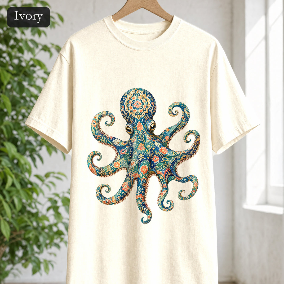 Boho Octopus Shirt, Folk Art Octopus Tee, Japanese Pattern Ocean Lover Gift, Vintage Floral Octopus Sweatshirt