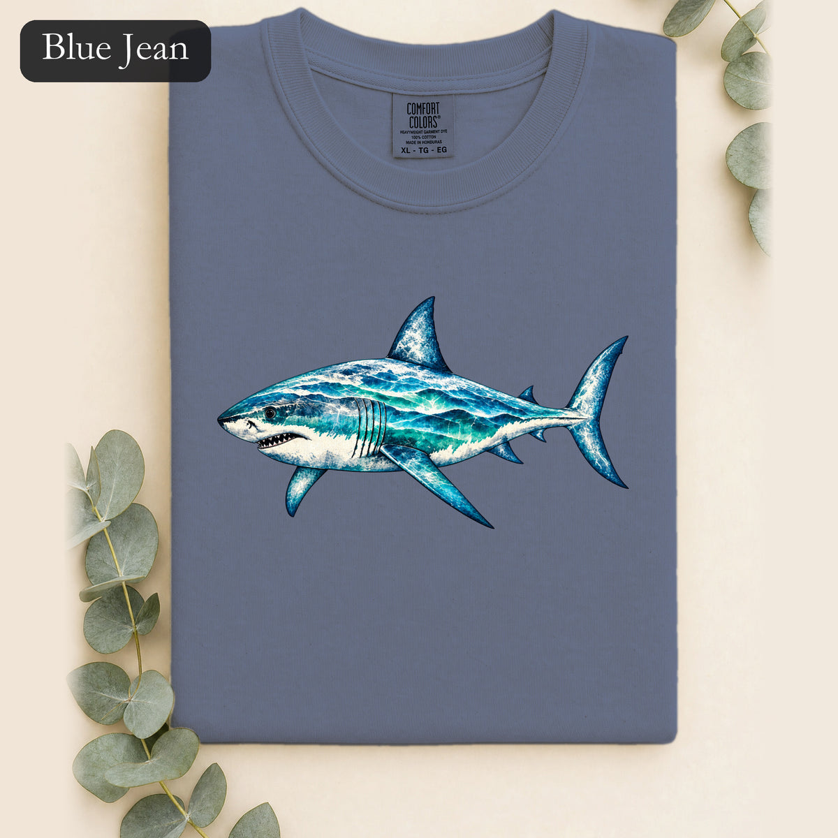 Blue Shark Illustration Shirt | Ocean Marine Art Tee