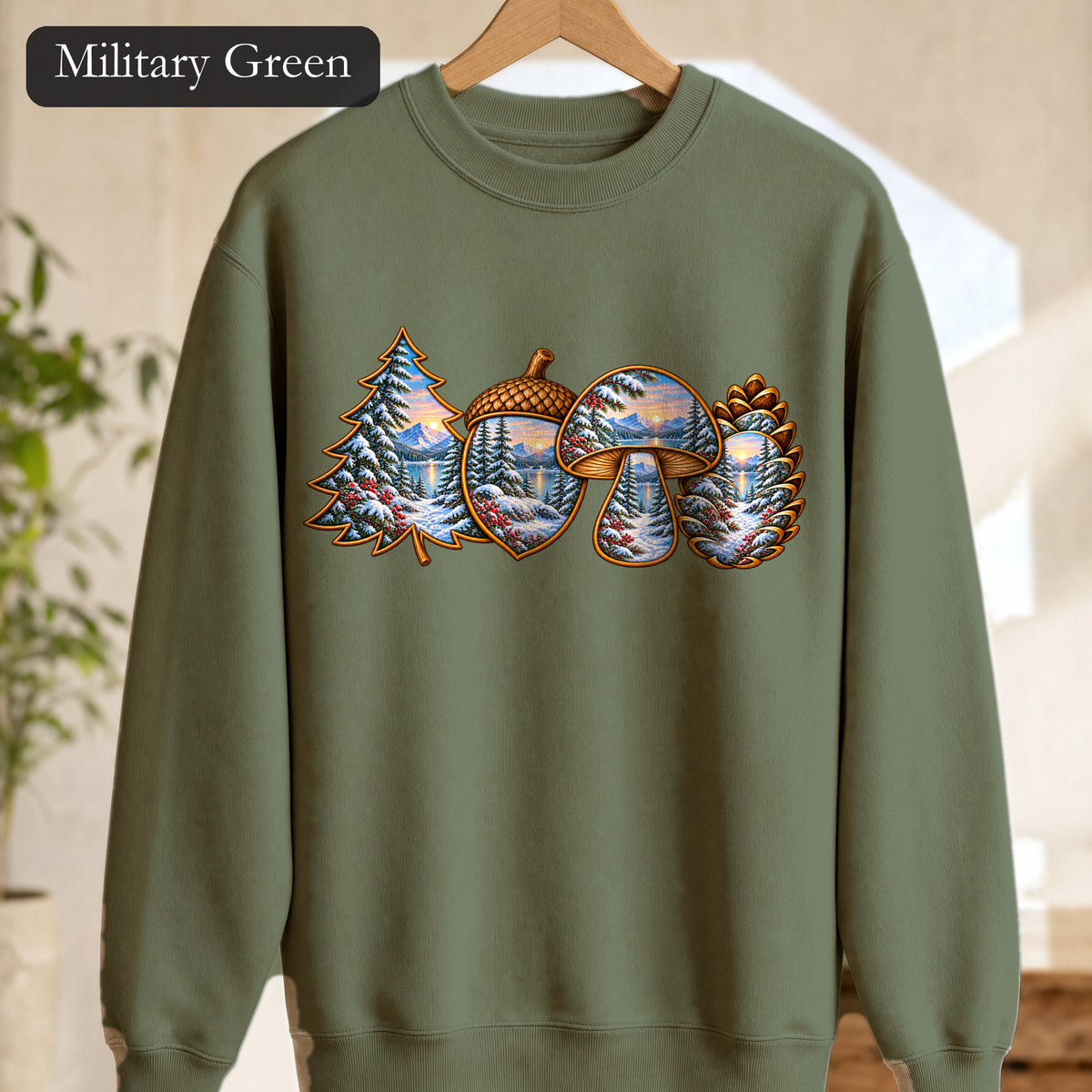 Winter Forest Crewneck, Vintage Cabin Nature Sweatshirt