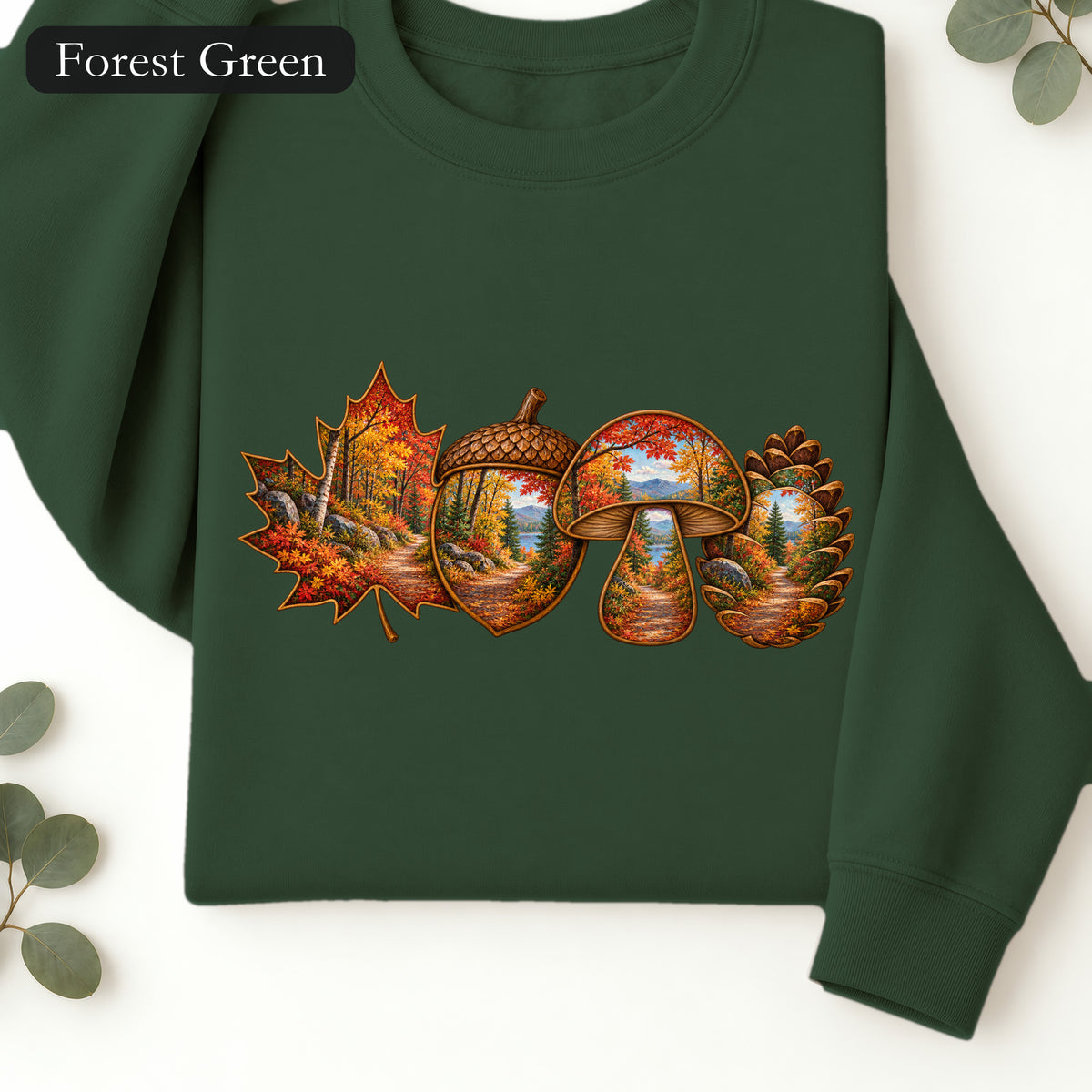 Autumn Lake Scene on Maple Leaves Sweatshirt | Fall Landscape Crewneck
