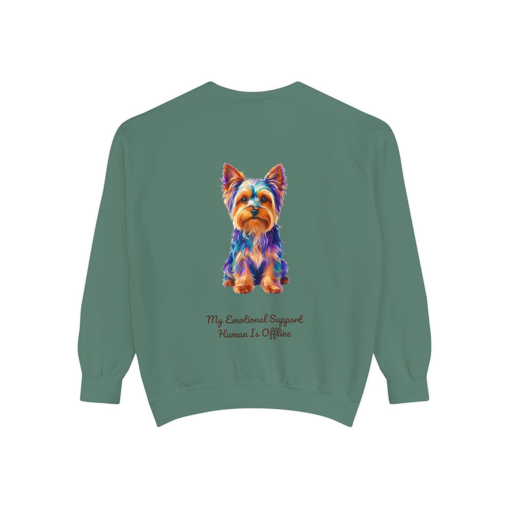Yorkie Shirt, My Emotional Support Human Is Offline Tee, Funny Yorkshire Terrier Dog Mom Gift, Dog Lover Sweatshirt