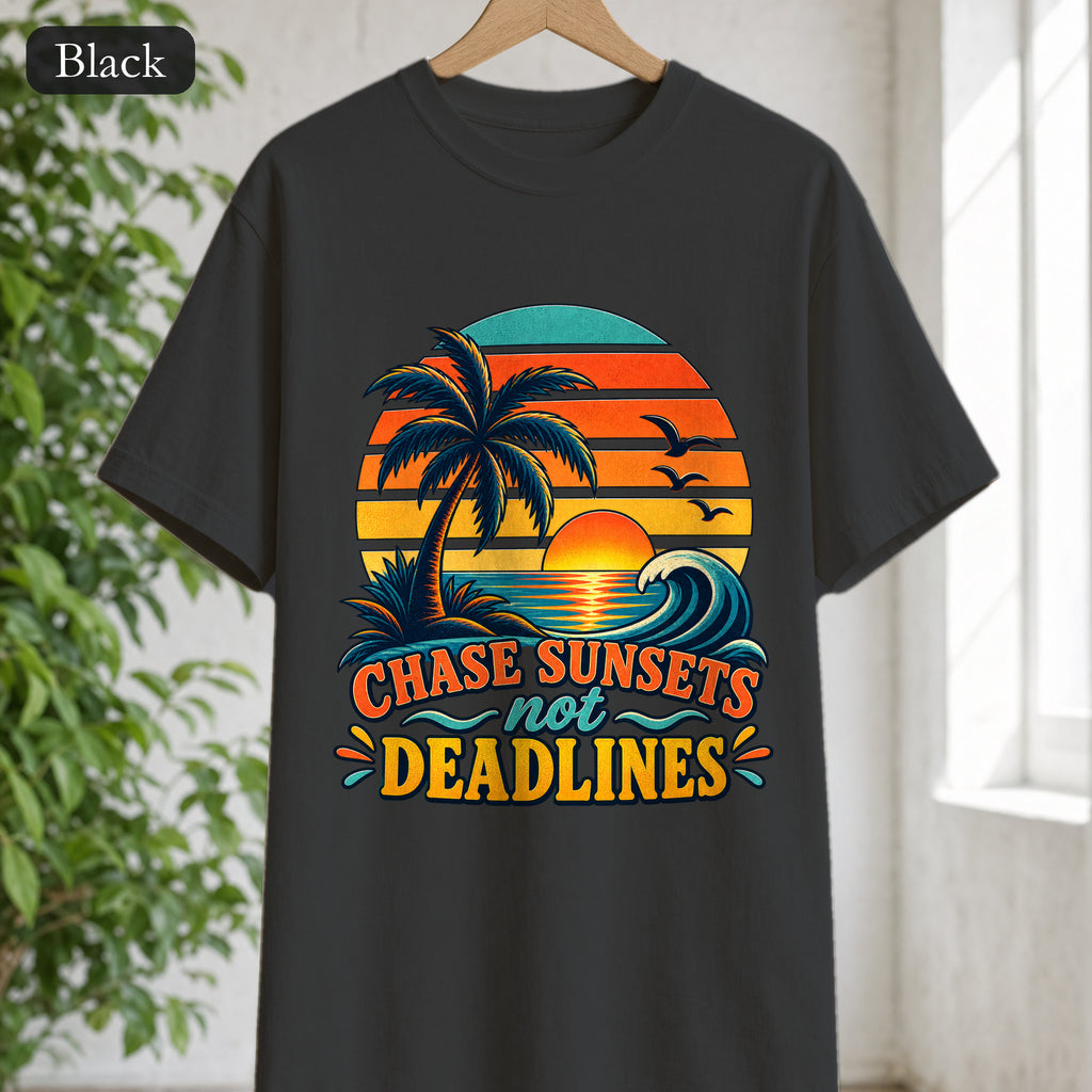 Chase Sunsets Not Deadlines Shirt | Palm Tree Sunset Tee
