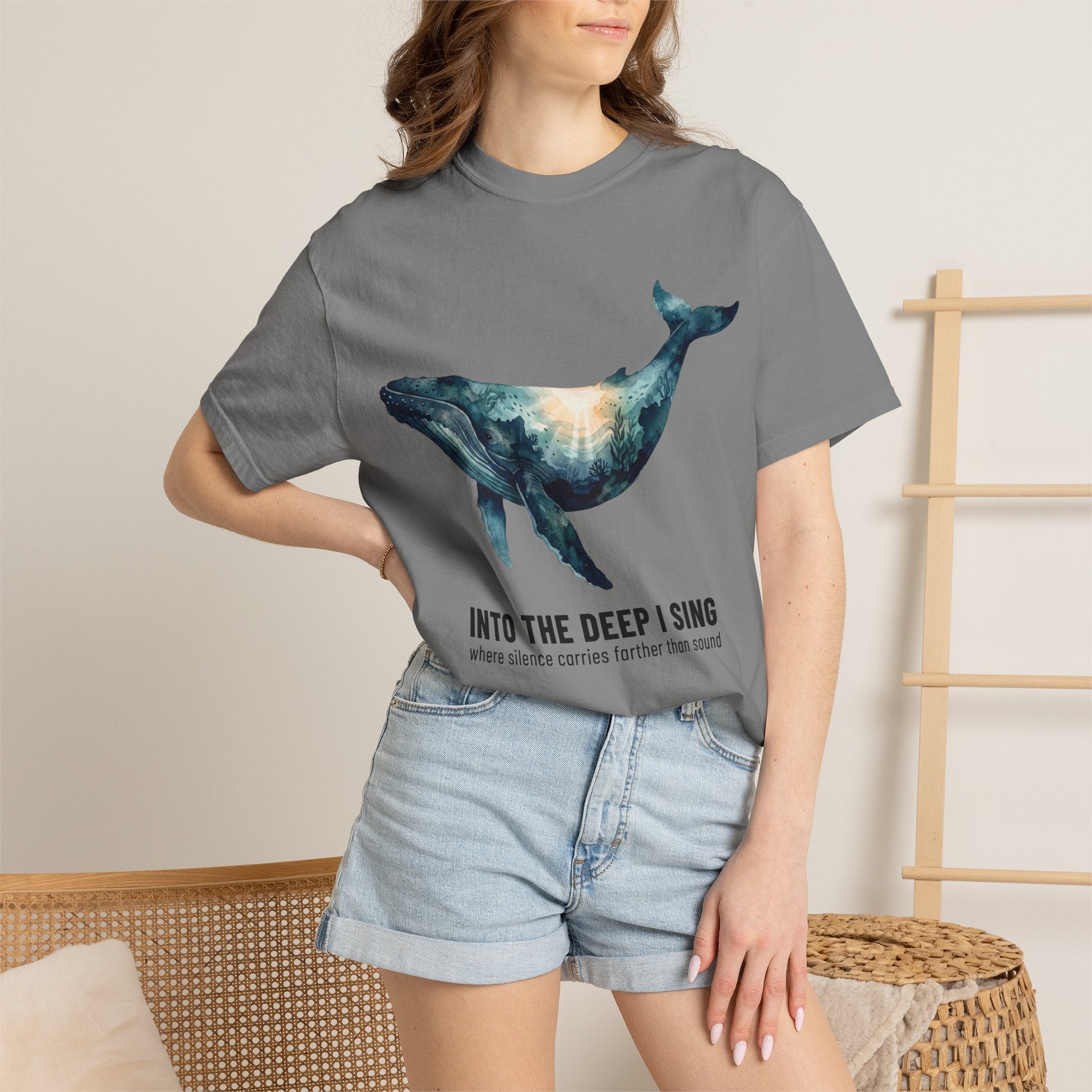 Whale Deep Ocean Graphic T-Shirt — "Into the Deep I Sing" Ocean Graphic Tee