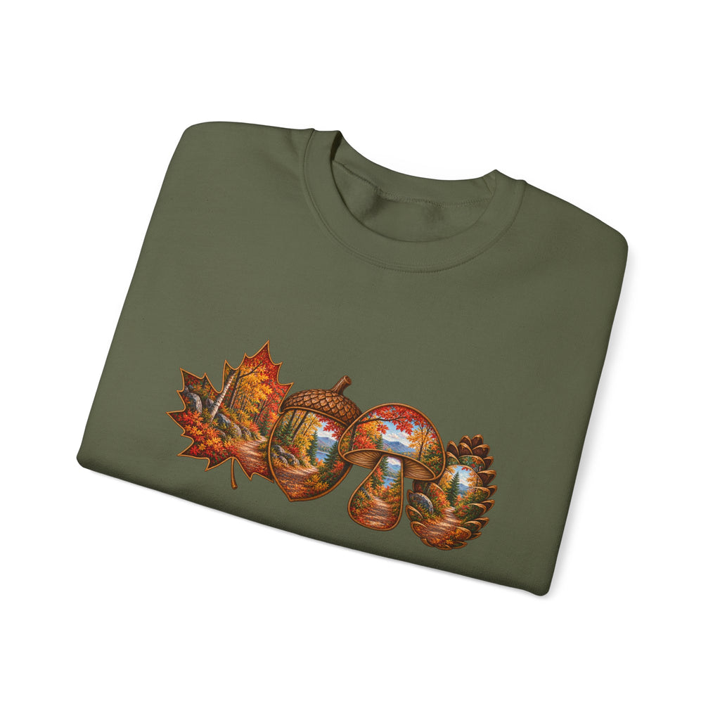 Autumn Lake Scene on Maple Leaves Sweatshirt | Fall Landscape Crewneck