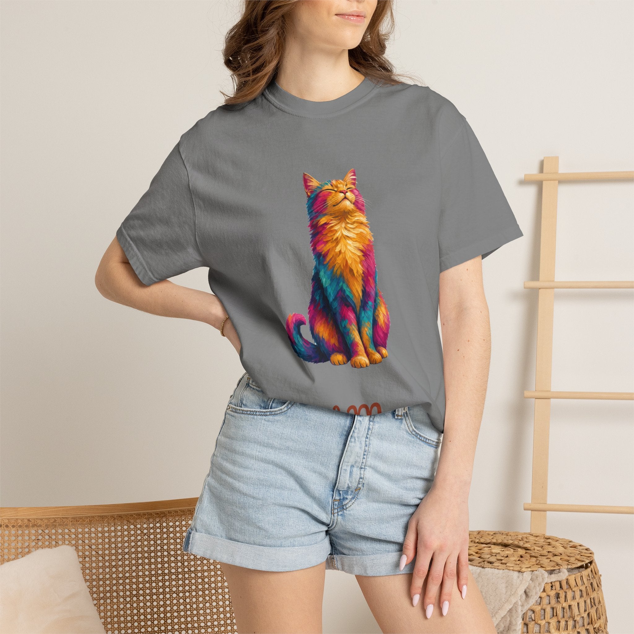 Cat Mom Shirt, Vibrant Painterly Cat Tee, Bold Cat Lover Gift, Colorful Cat Owner Sweatshirt