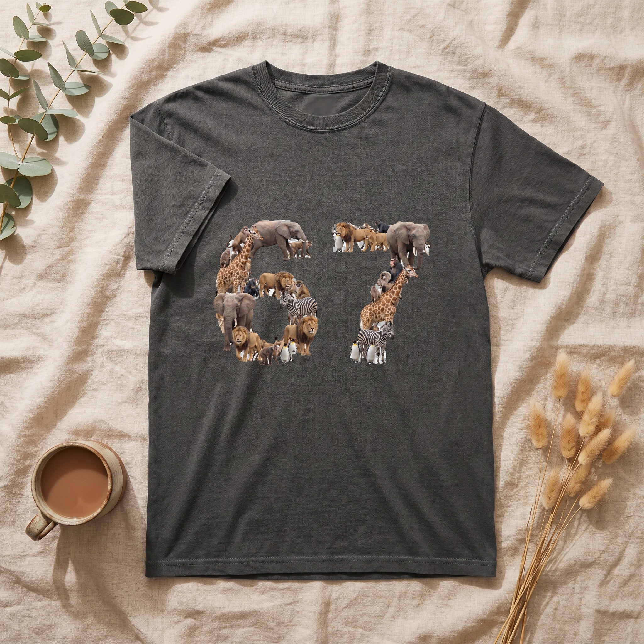 67 Zoo Animals Shirt, Funny 67 Meme Tee, Trendy Animal Number Gift, Giraffe Elephant Lion Sweatshirt