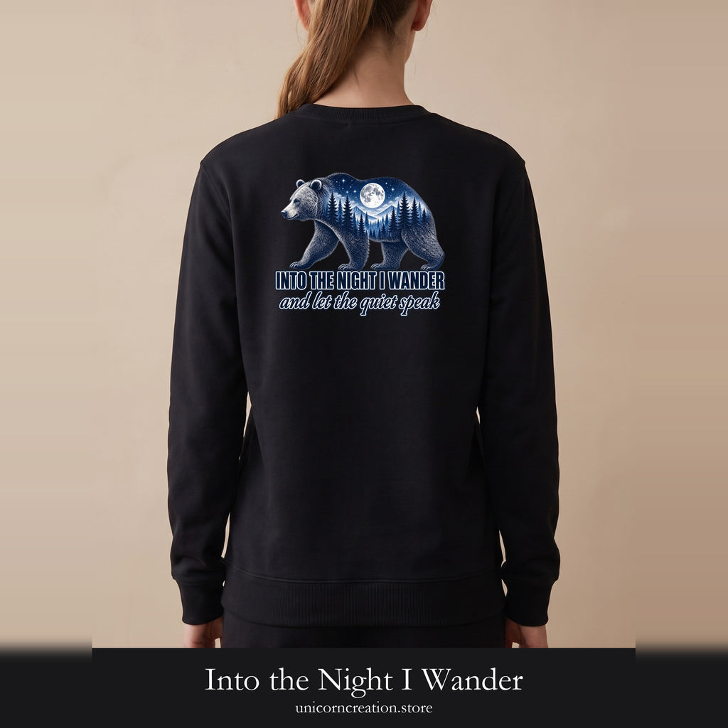 Into the Night I Wander Shirt, Bear Double Exposure Tee, Moonlit Forest Camping Gift, Woodland Nature Sweatshirt