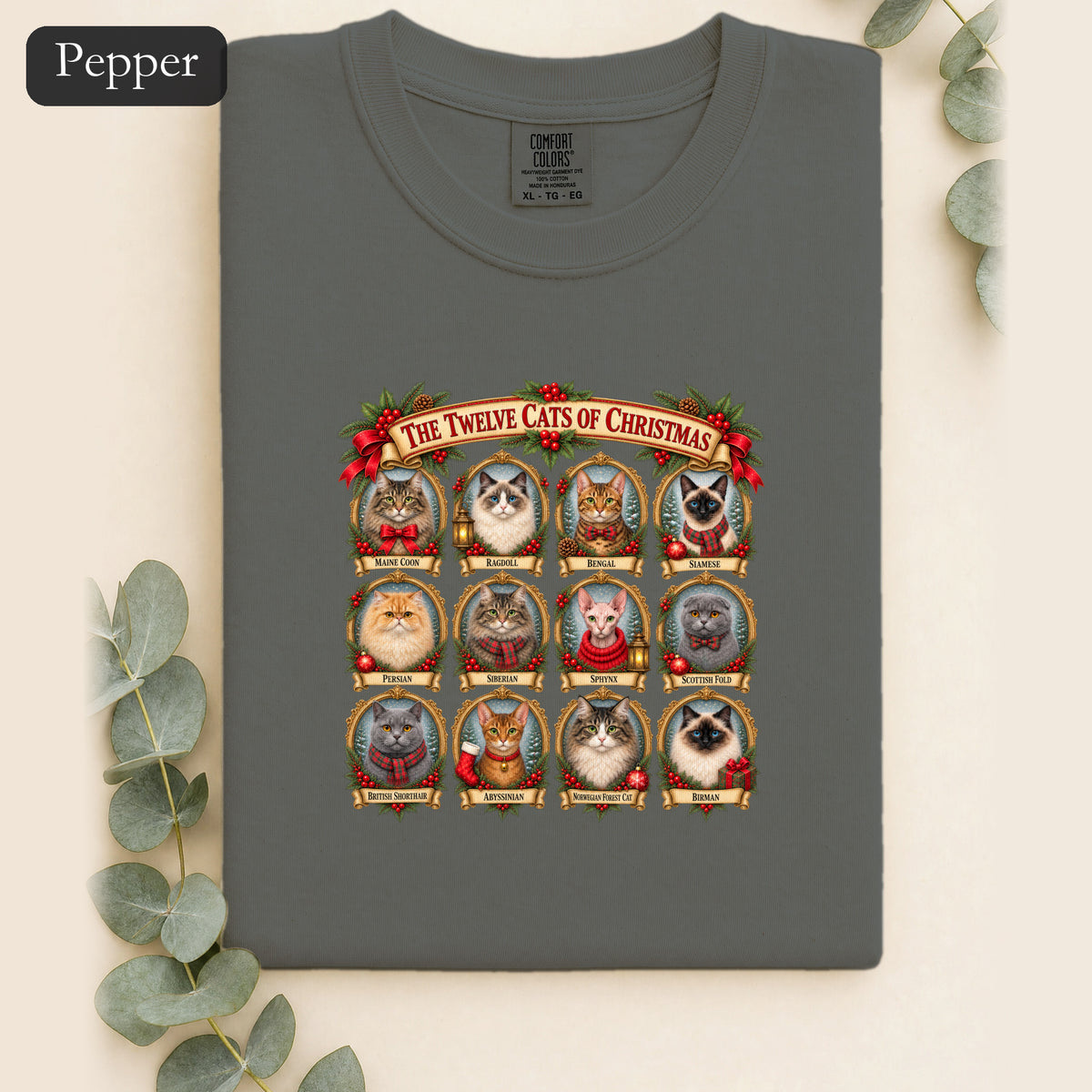 The Twelve Cats of Christmas shirt | holiday cat portrait collage