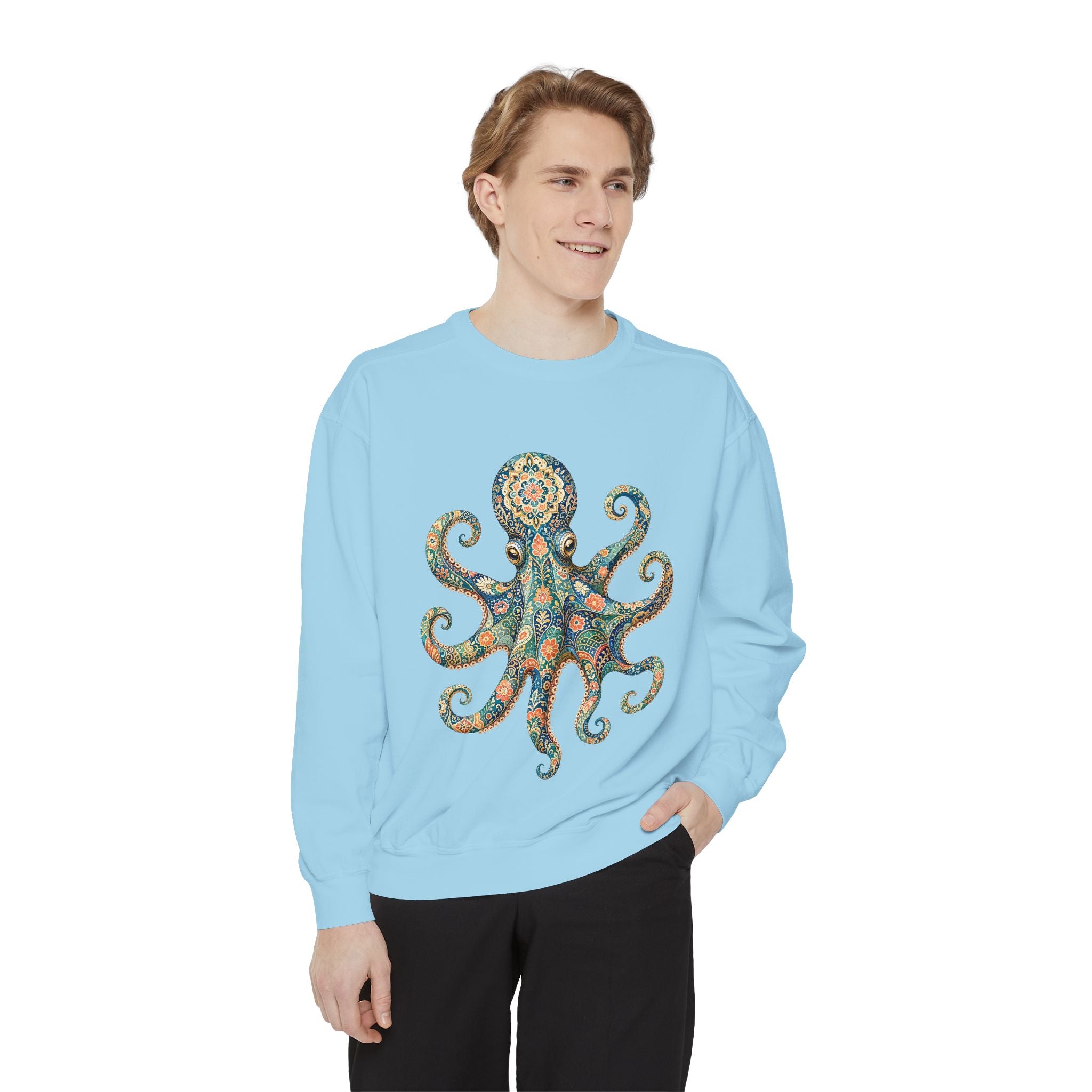 Boho Octopus Shirt, Folk Art Octopus Tee, Japanese Pattern Ocean Lover Gift, Vintage Floral Octopus Sweatshirt