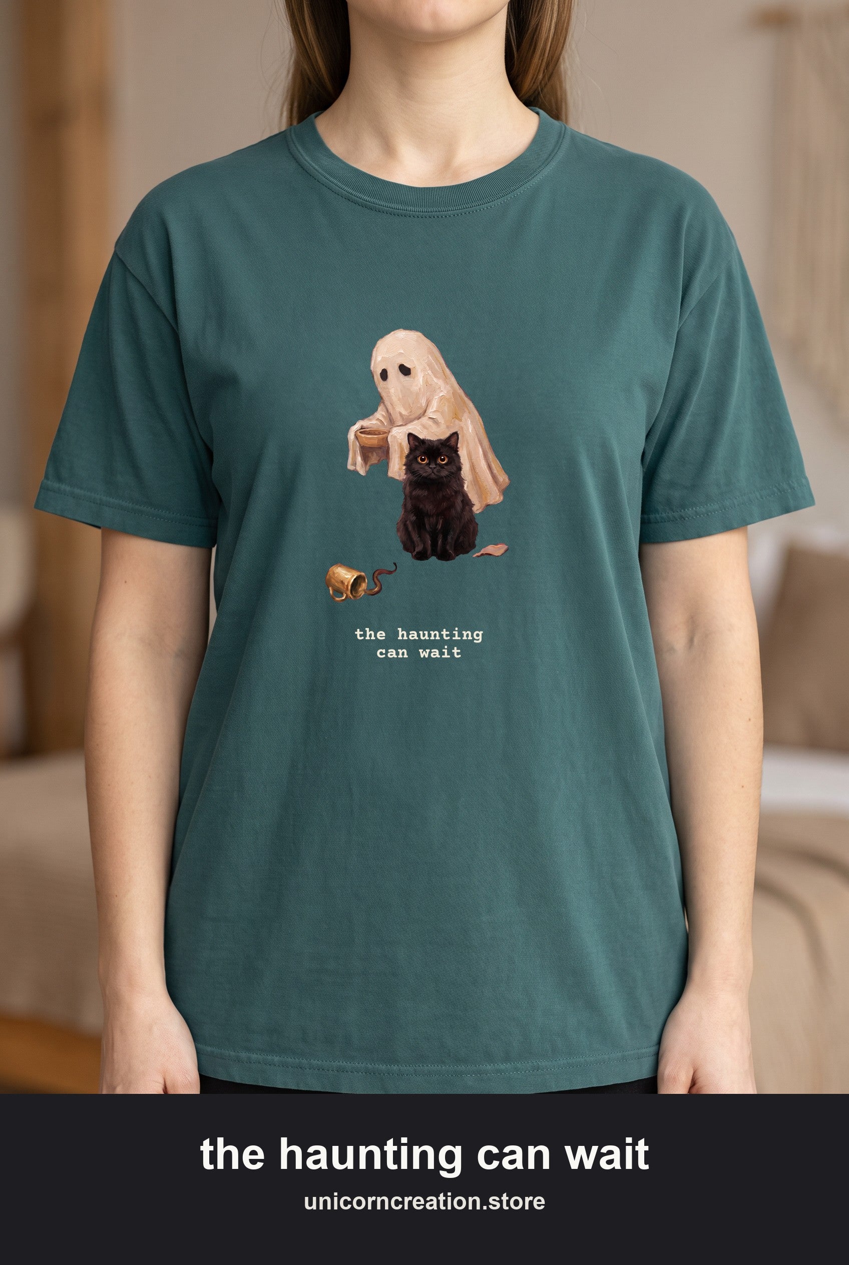 The Haunting Can Wait Shirt, Ghost Serving Cat Tee, Funny Cat Parent Halloween Tee, Spoiled Cat Lover Gift