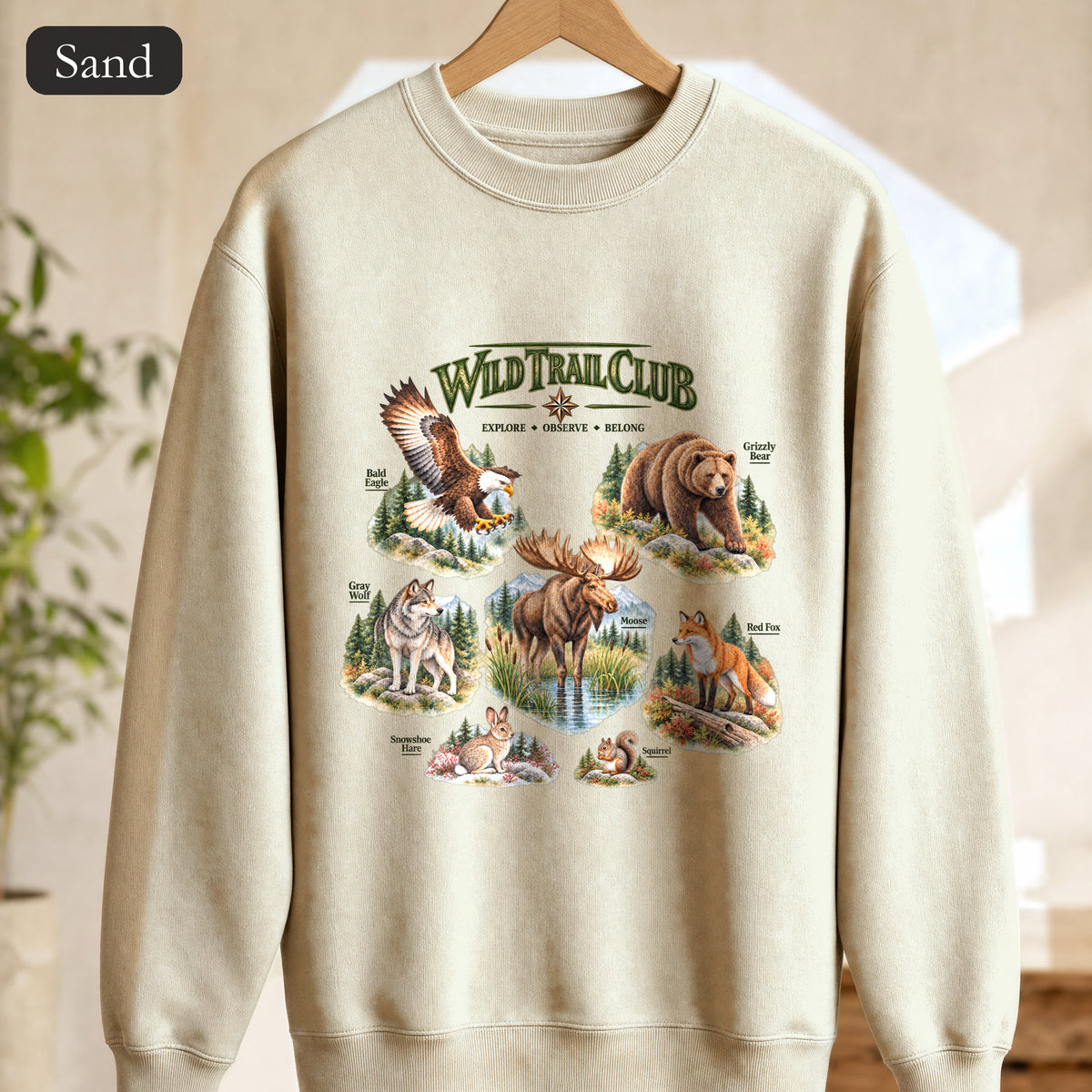 Wild Trail Club Sweatshirt, Woodland Animals Crewneck, Walk Steady Go Far, Hiking Nature Lover Gift