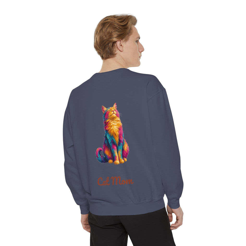 Cat Mom Shirt, Vibrant Painterly Cat Tee, Bold Cat Lover Gift, Colorful Cat Owner Sweatshirt