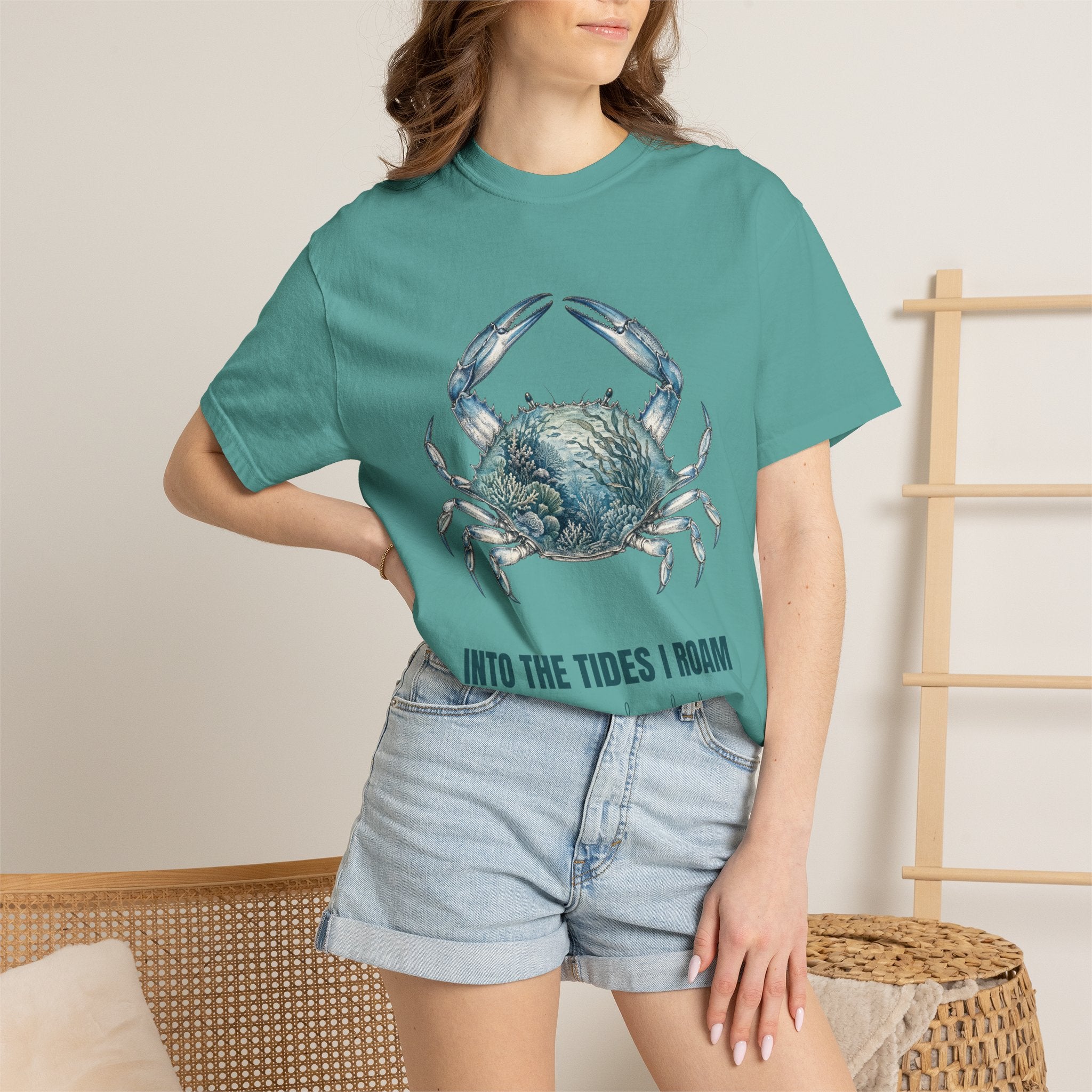 Into the Tides I Roam Shirt, Blue Crab Double Exposure Tee, Ocean Beach Coastal Lover Gift, Nautical Sea Life Sweatshirt