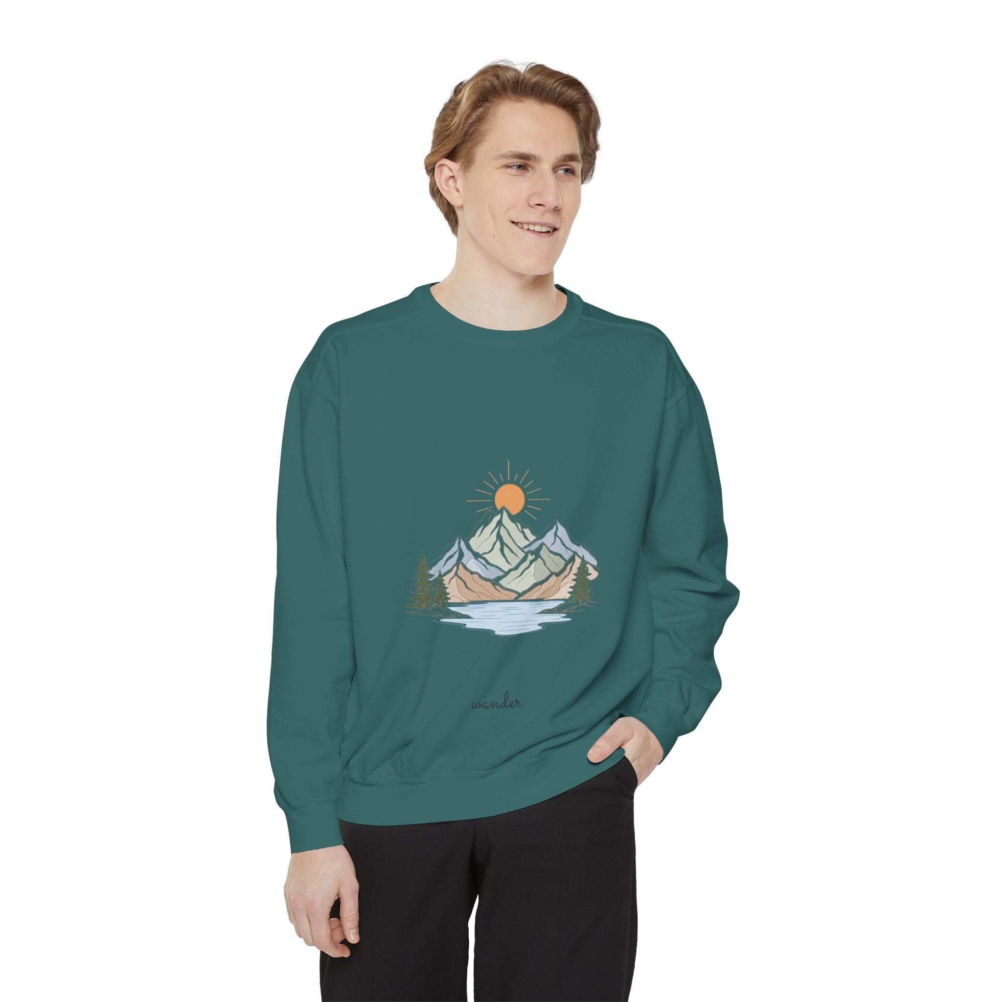 Minimalist Mountain Shirt, Wander Line Art Tee, Nature Hiking Adventure Gift, Modern Outdoor Sweatshirt