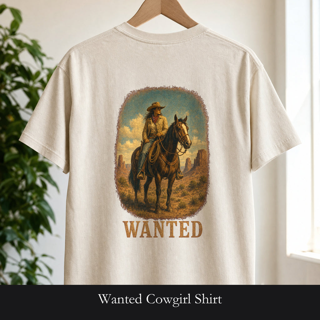 Wanted Cowgirl Shirt, Vintage Western Wanted Poster Tee, Desert Outlaw Tee, Sheriff Star Cowgirl Gift
