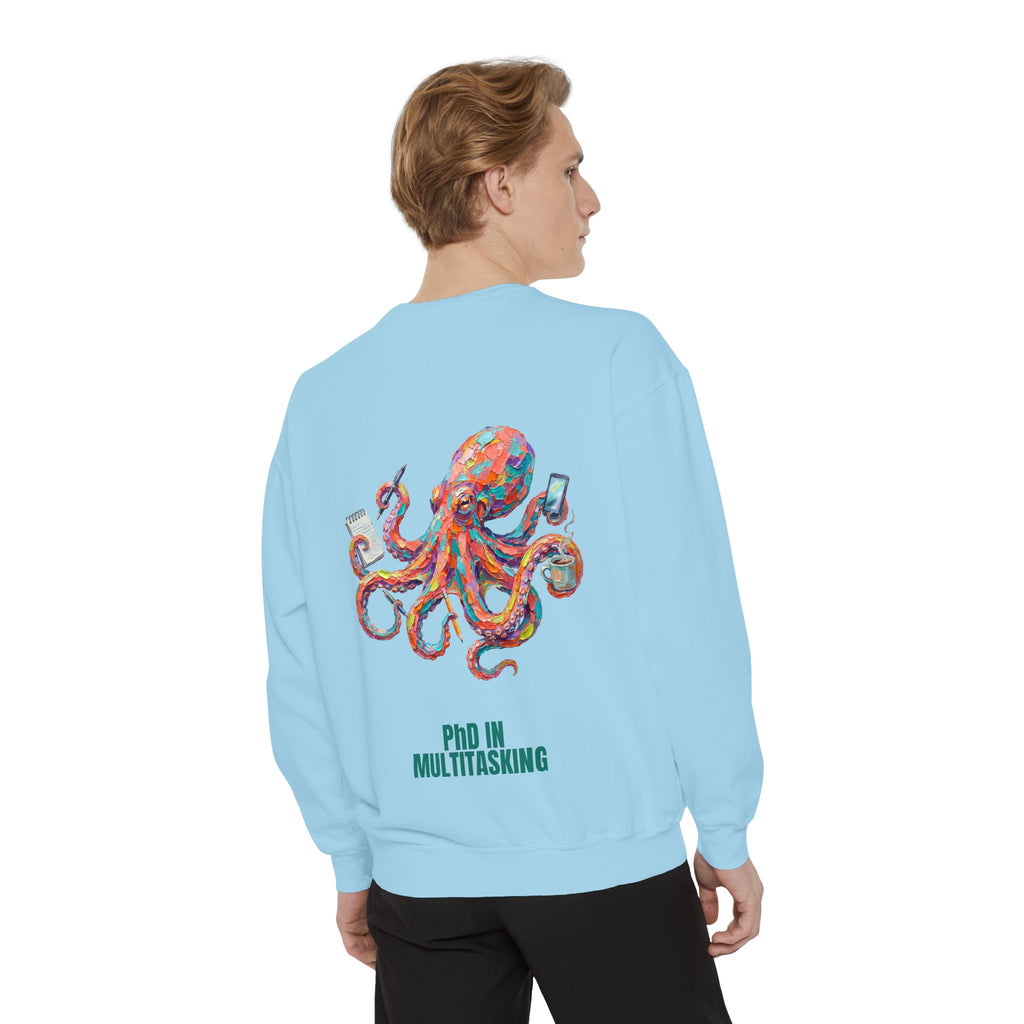 PhD in Multitasking Shirt, Funny Octopus Tee, Busy Mom Boss Gift, Painterly Ocean Humor Sweatshirt
