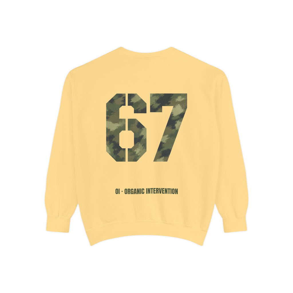 Organic Intervention 67 Camo Shirt, OI Military Number Tee, Streetwear Camo Graphic Gift, Bold Statement Sweatshirt