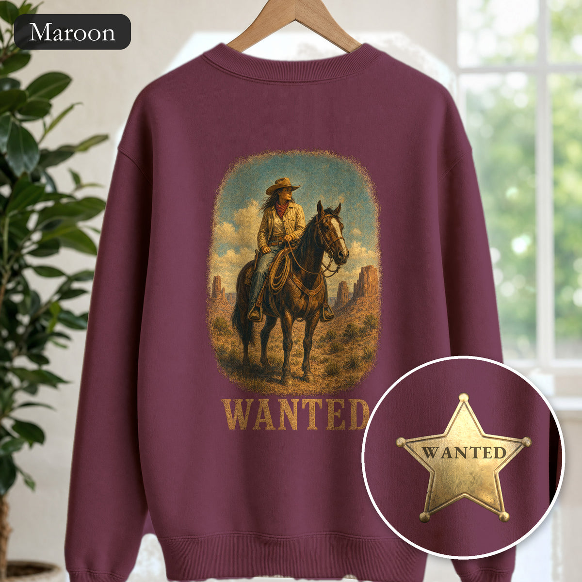 Wanted Cowgirl Sweatshirt, Vintage Western Wanted Poster Crewneck, Desert Outlaw Sweatshirt, Sheriff Star Cowgirl Gift