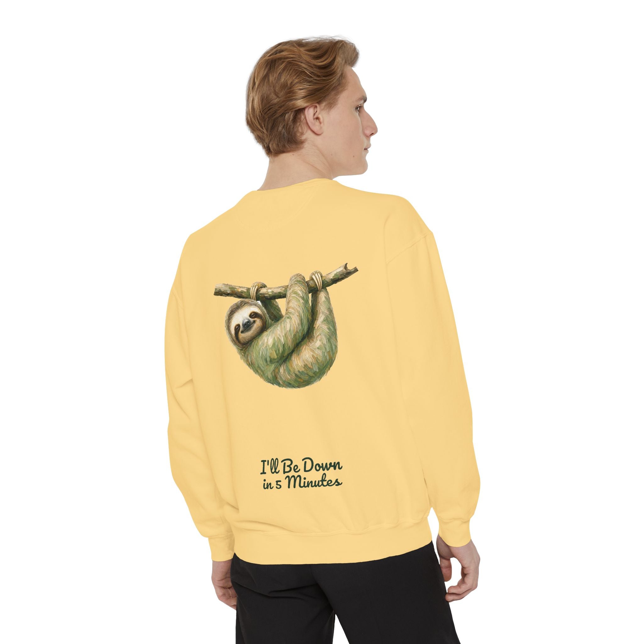 Sloth Shirt, I'll Be Down in 5 Minutes Tee, Funny Lazy Sloth Gift, Painterly Introvert Sweatshirt