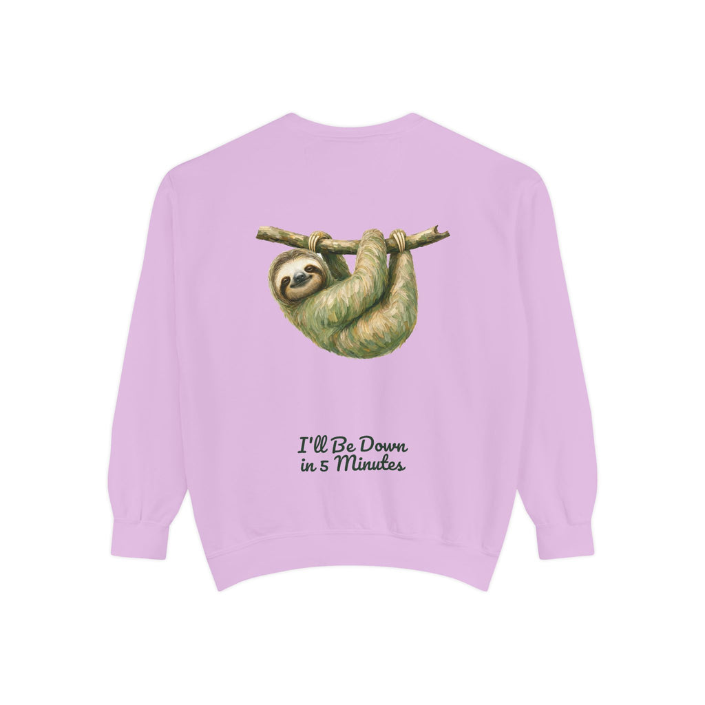 Sloth Shirt, I'll Be Down in 5 Minutes Tee, Funny Lazy Sloth Gift, Painterly Introvert Sweatshirt