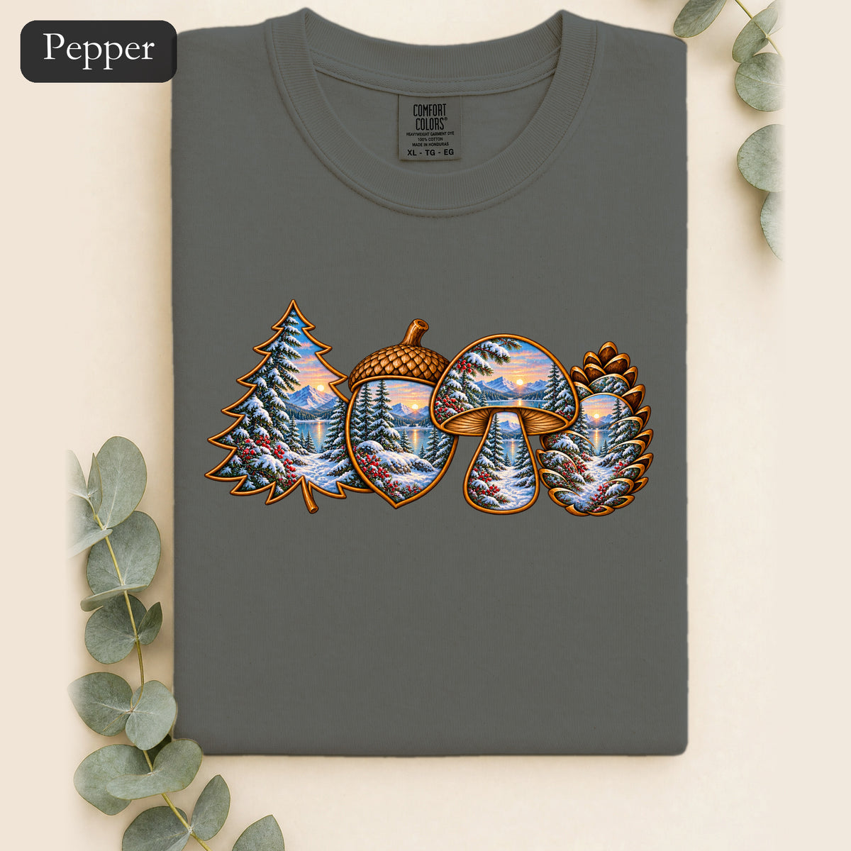 Winter Forest Tee, Vintage Cabin Nature Shirt