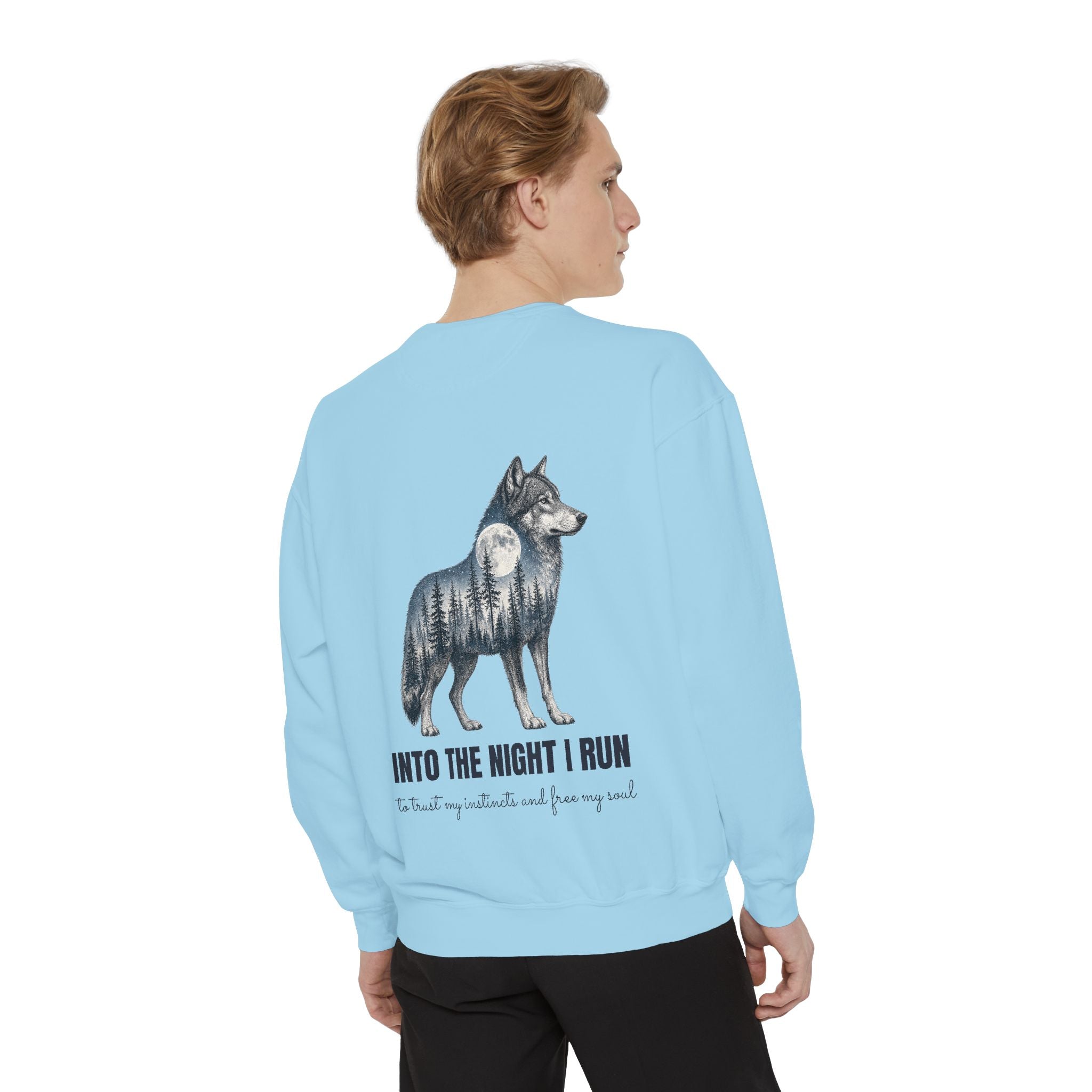 Into the Night I Run Shirt, Wolf Double Exposure Tee, Moonlit Forest Wild Spirit Gift, Woodland Nature Sweatshirt