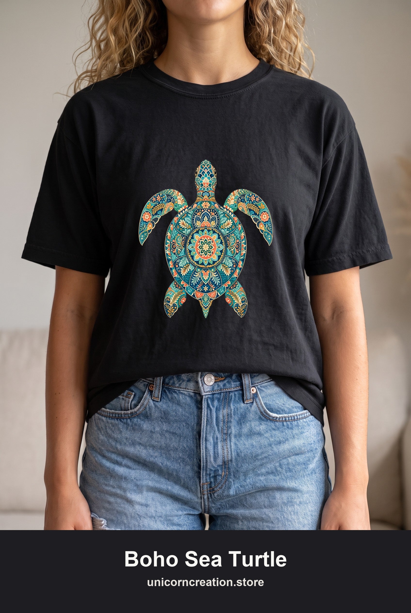 Boho Sea Turtle Shirt, Folk Art Turtle Tee, Japanese Pattern Ocean Lover Gift, Vintage Floral Turtle Sweatshirt