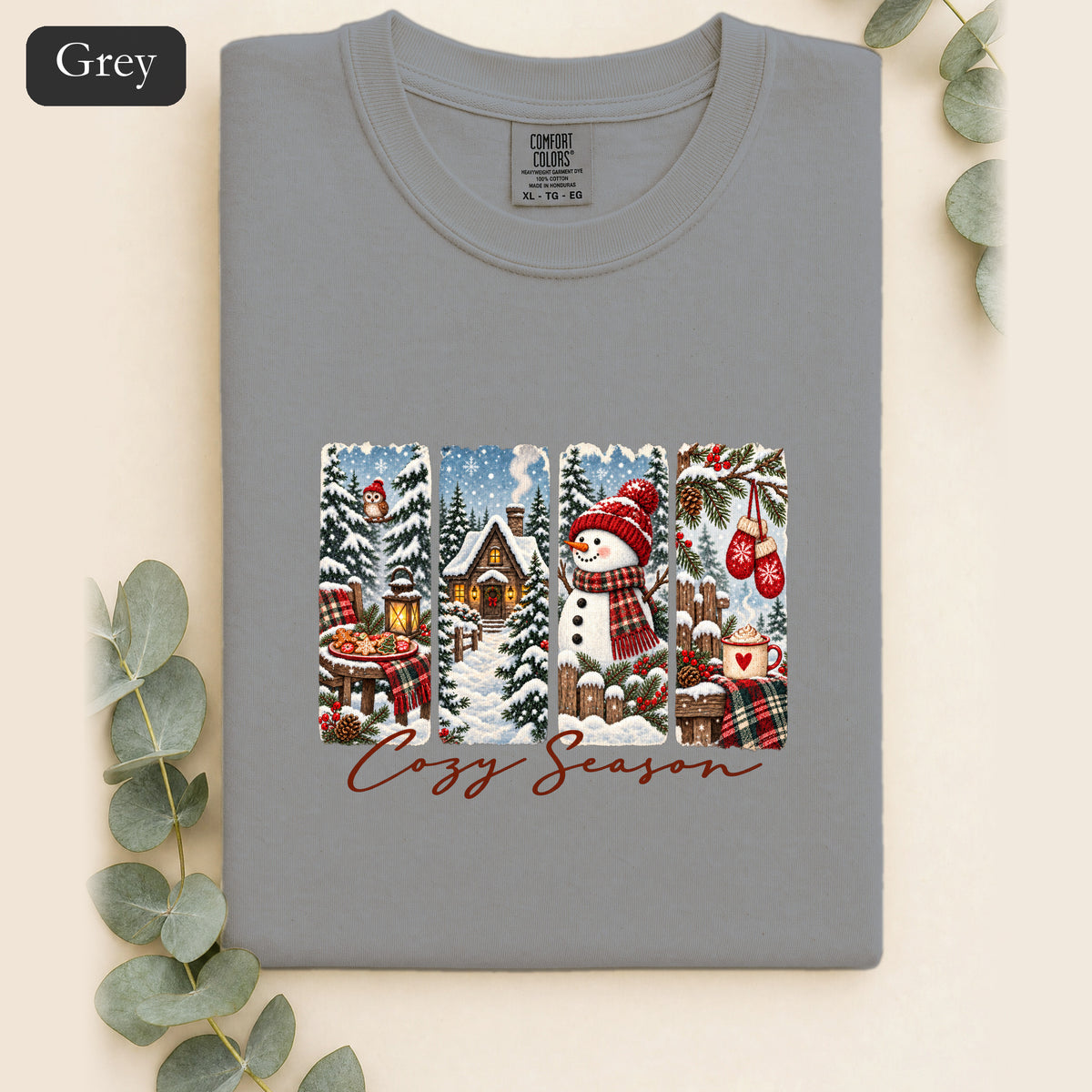 Cozy Winter Scenes Tee | Snowman Cabin Holiday Shirt