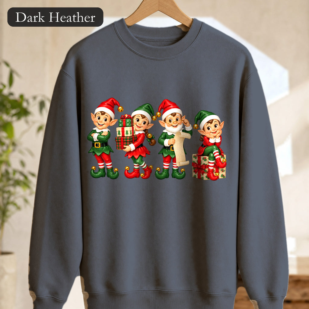Christmas Elves Lineup Sweatshirt | Vintage Holiday Elf Characters