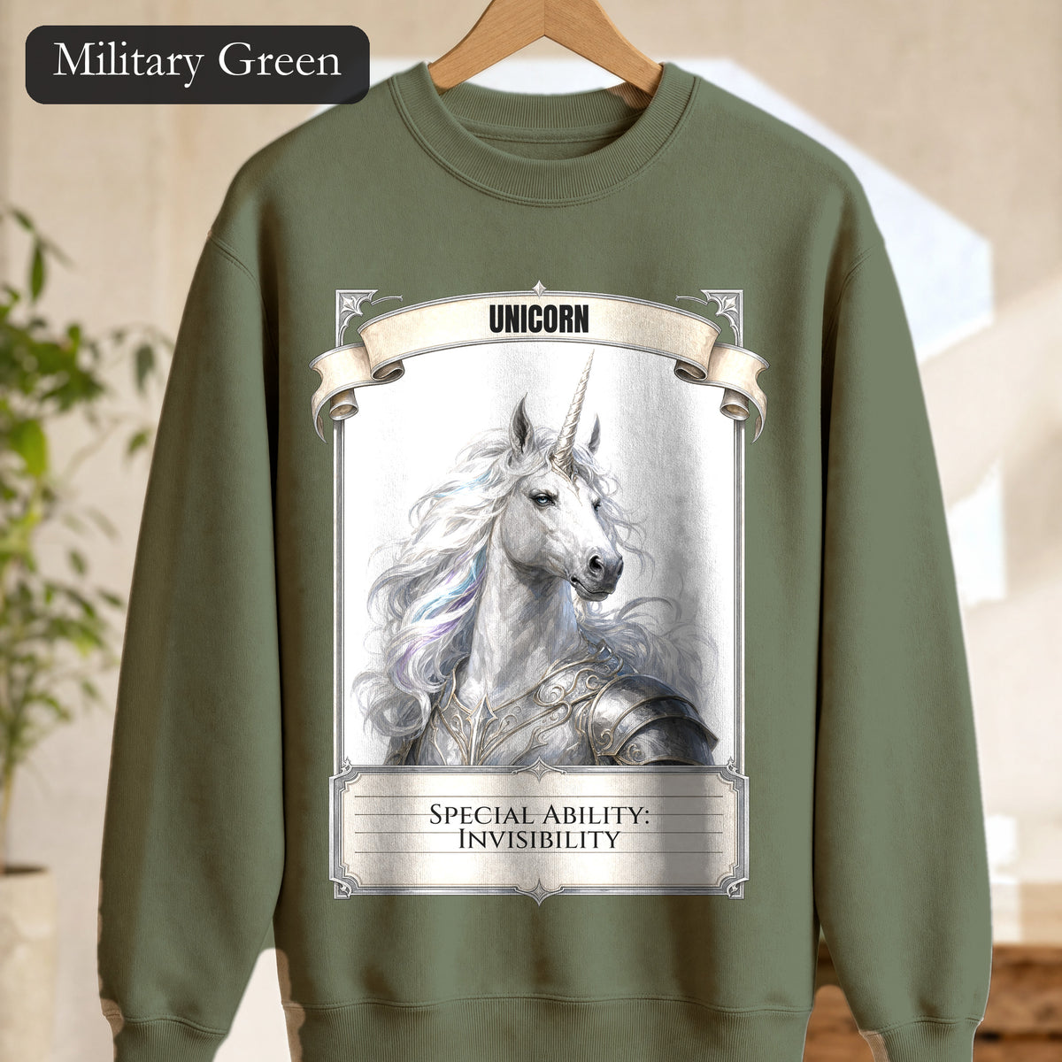 Unicorn Invisibility Stat Card Shirt, Funny RPG Gamer Tee, Tabletop D20 Fantasy Gift, Dungeon Dice Sweatshirt