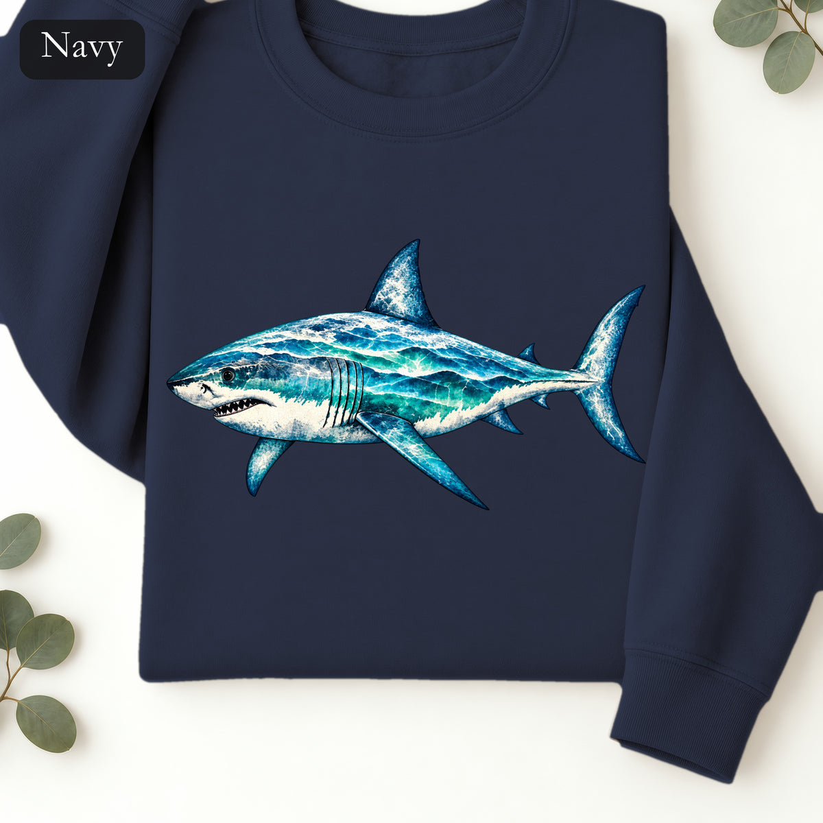 Blue Shark Illustration Sweatshirt | Ocean Marine Art Crewneck