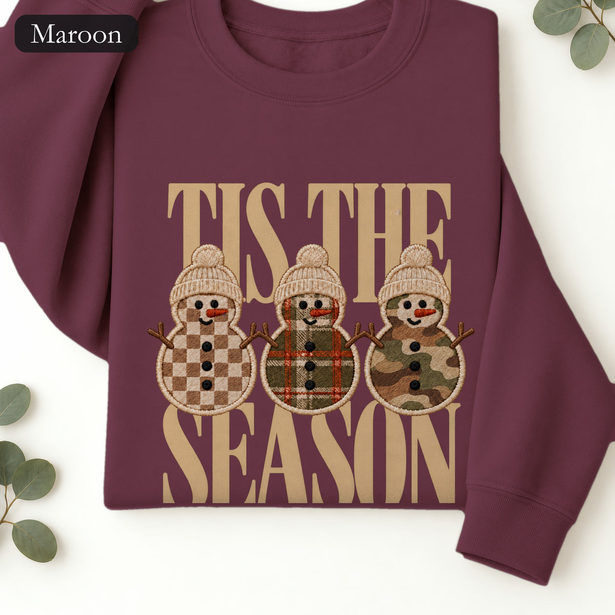 Plaid Snowmen Trio Crewneck Sweatshirt | Cozy Winter Snowman Design